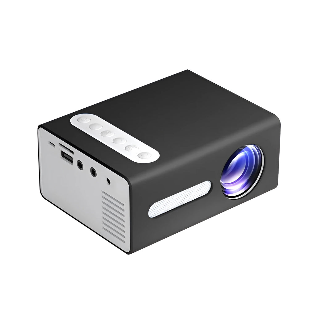 T300 mini LED projector, 1080P, 320x240 resolution, 16-100 inch screen, HDMI AV USB ports, 0.26 kg