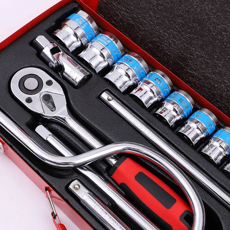 24-piece curved bow car repair wrench combination set with chrome vanadium steel sockets in storage case