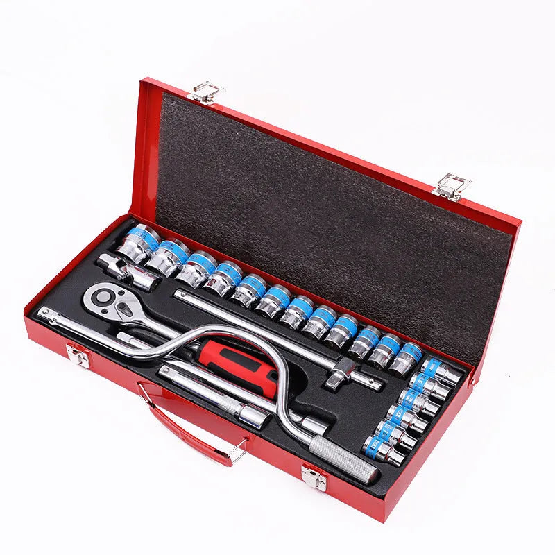24-piece curved bow car repair wrench combination set with chrome vanadium steel sockets in storage case