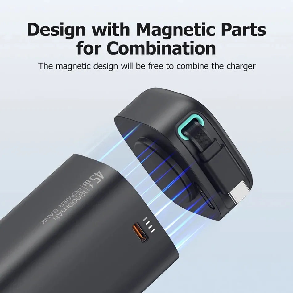 PD45w fast charging power bank 18000mAh with magnetisation nanowire in Lightning Black