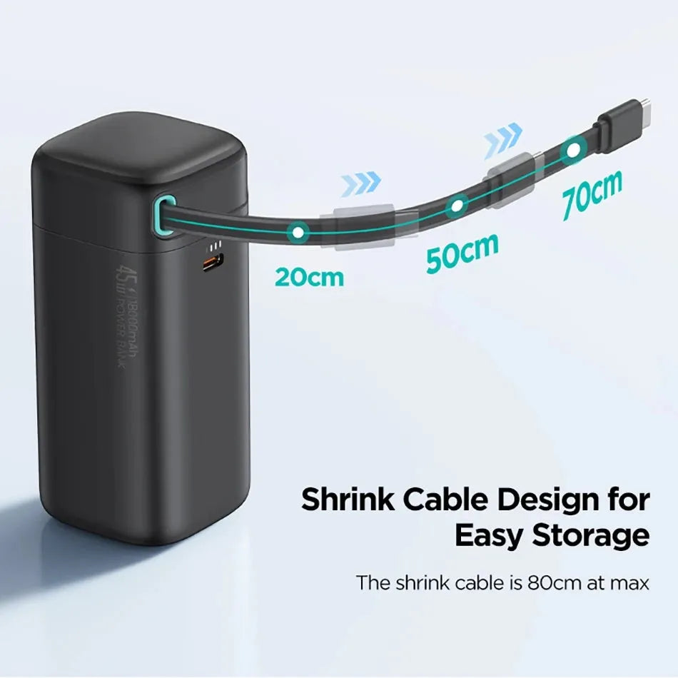 PD45w fast charging power bank 18000mAh with magnetisation nanowire in Lightning Black