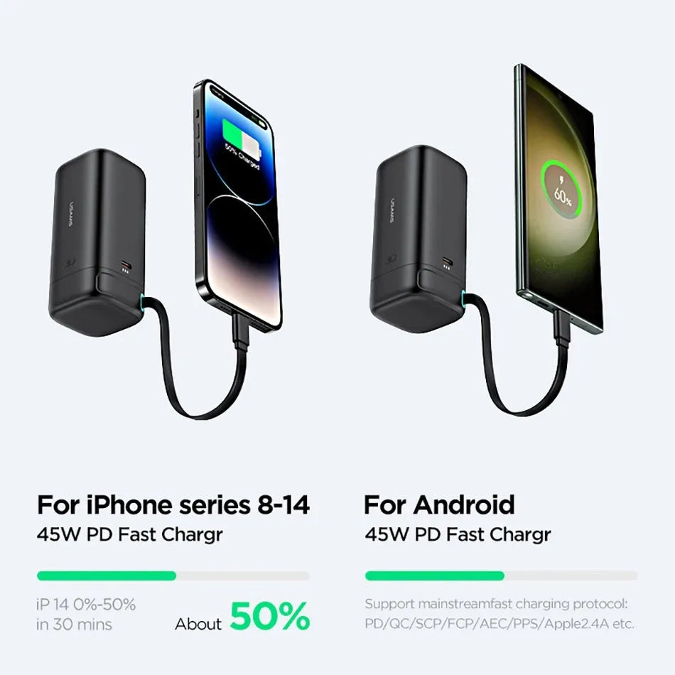 PD45w fast charging power bank 18000mAh with magnetisation nanowire in Lightning Black