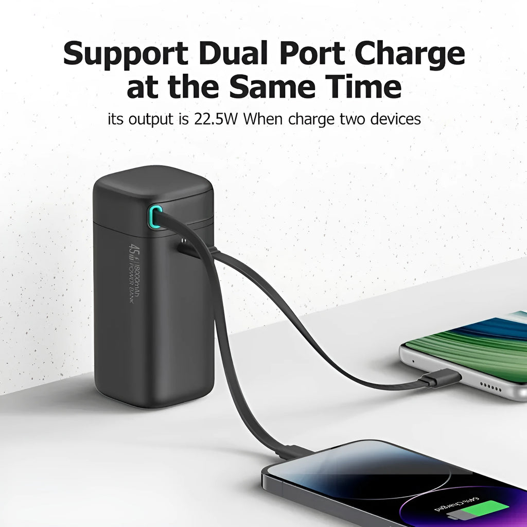 PD45w fast charging power bank 18000mAh with magnetisation nanowire in Lightning Black