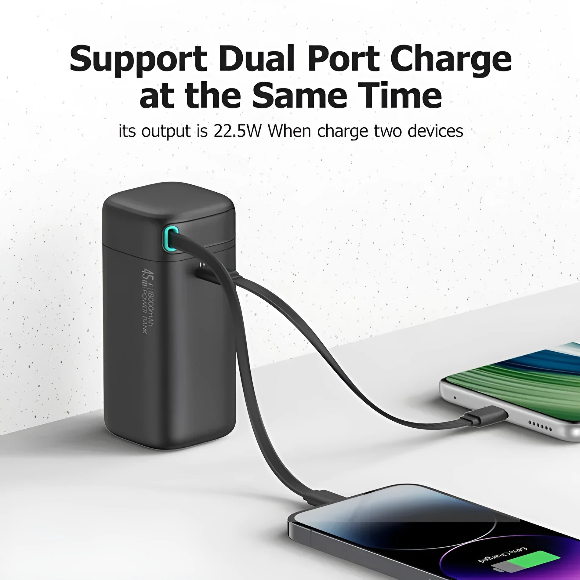 PD45w fast charging power bank 18000mAh with magnetisation nanowire in Lightning Black