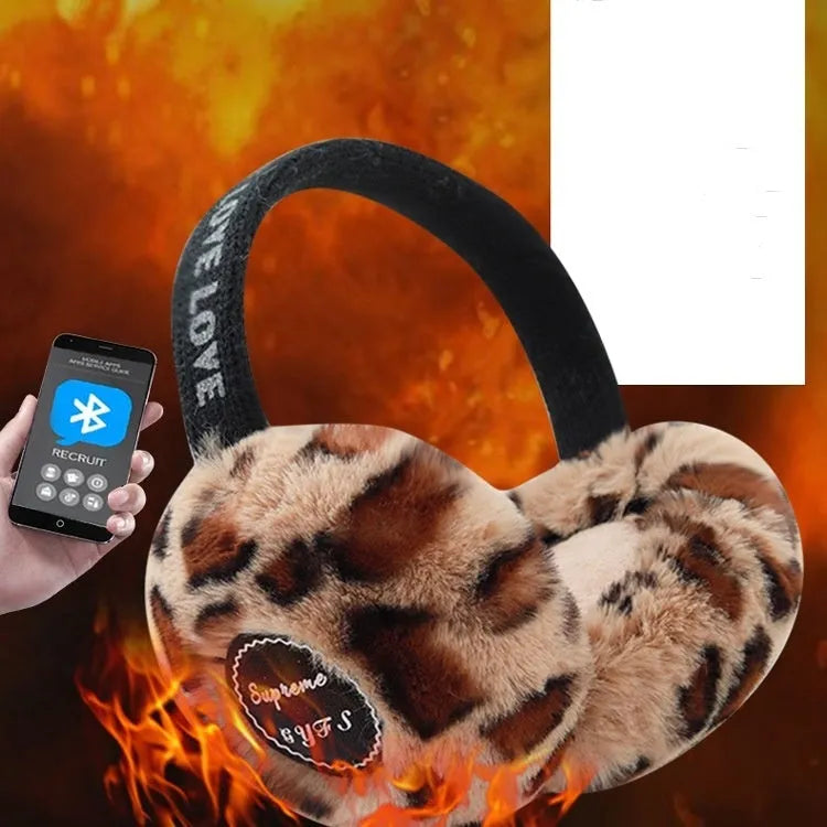 Plush Bluetooth earmuff headset in khaki with built-in controls for outdoor calls and music