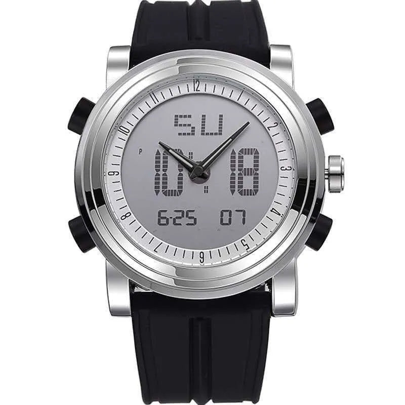 Double display luminous electronic watch with 47mm mineral glass and analogue digital dial