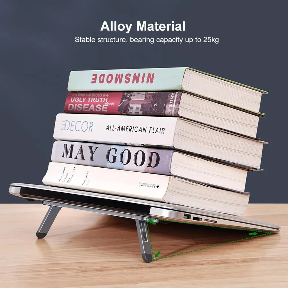 Aluminium alloy notebook stand laptop riser bracket 216x26mm silver colour with silicone pads on desk