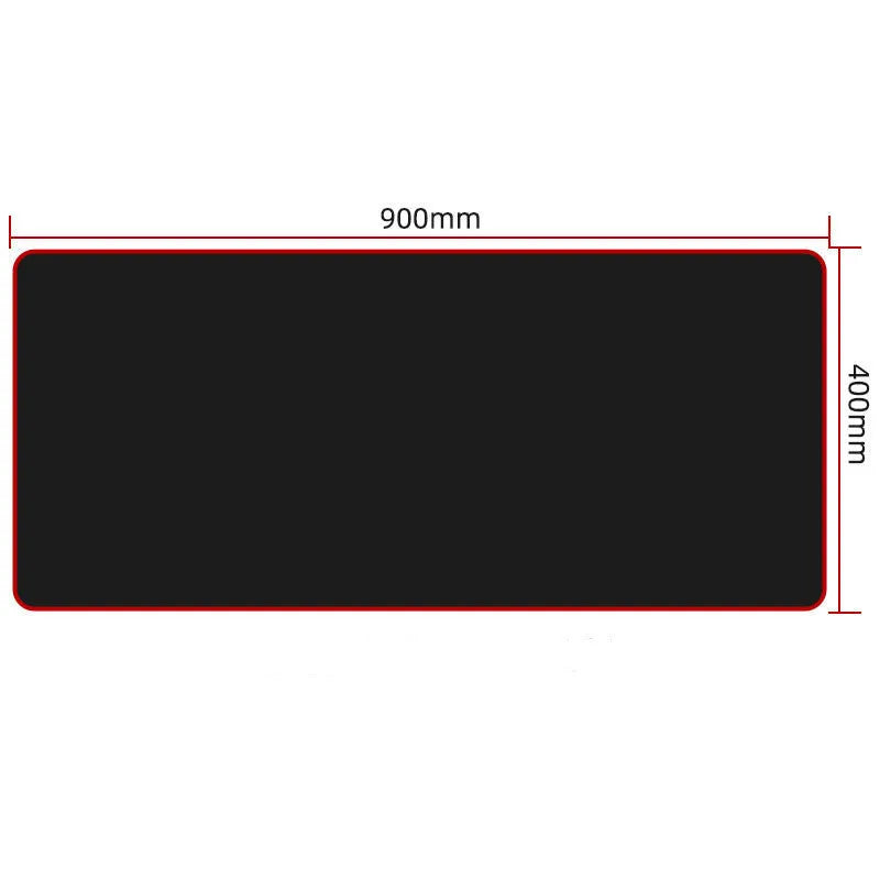 All black extra long desk mat with overlock stitched edges on a wooden desk