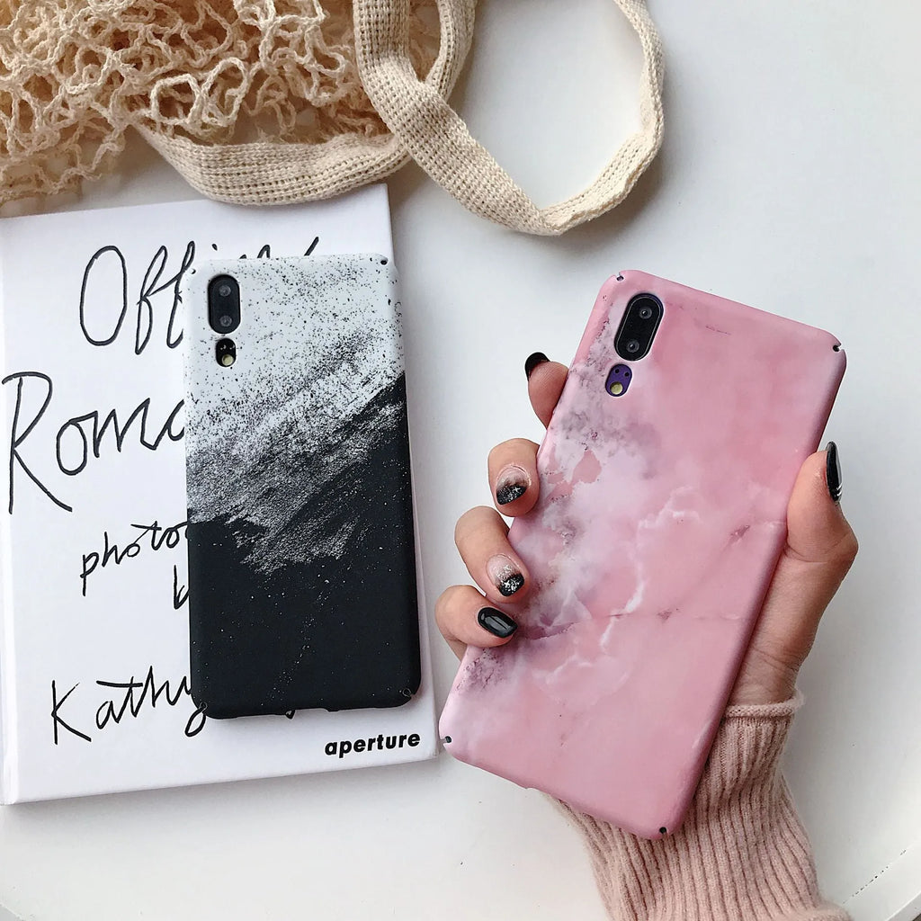 Painted pure colour phone case for Huawei and Honor smartphones in black and pink options