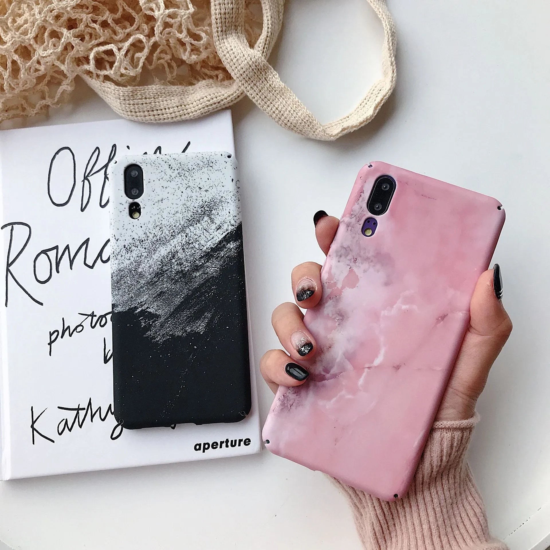Painted pure colour phone case for Huawei and Honor smartphones in black and pink options