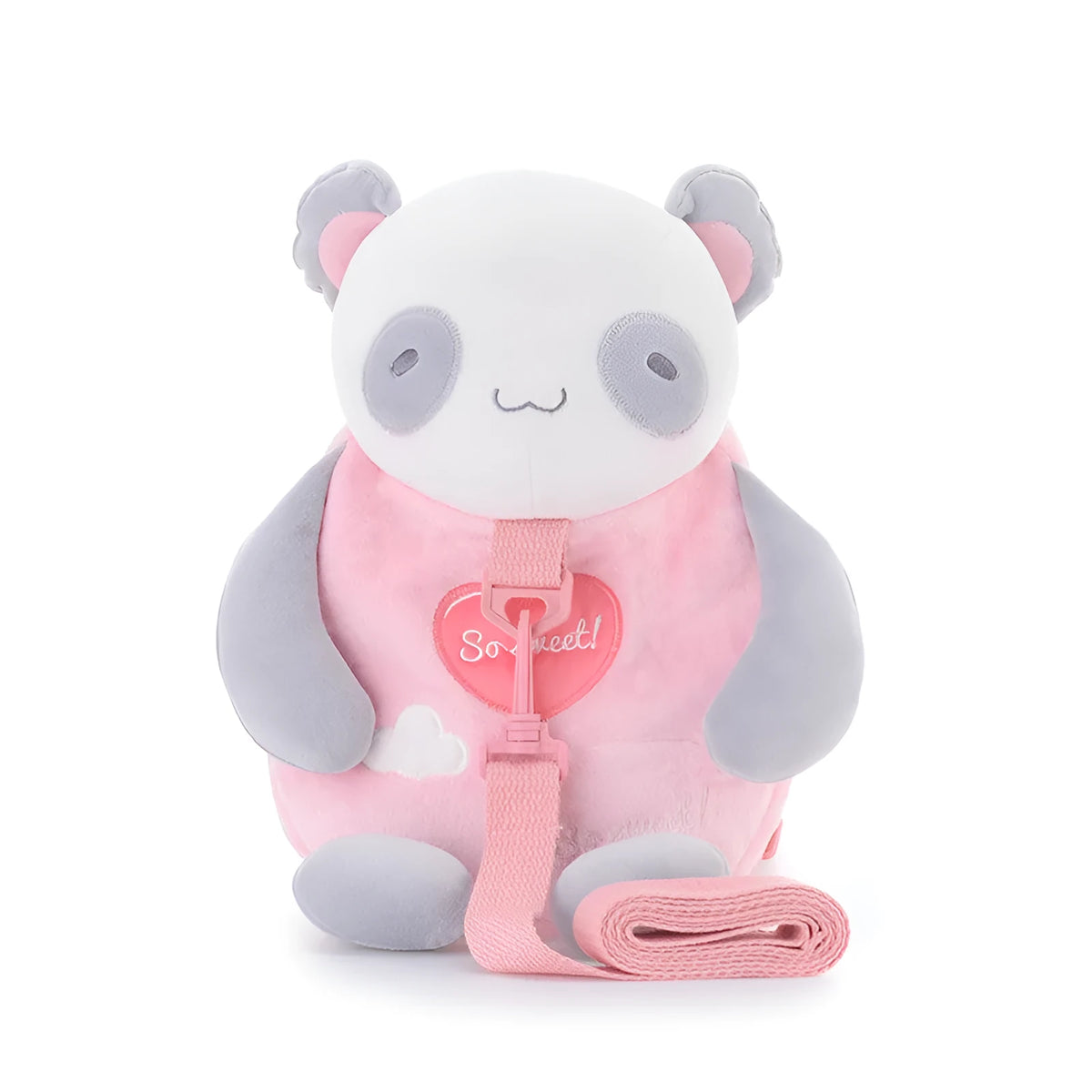 Pink panda plush doll with short plush exterior and down cotton filling