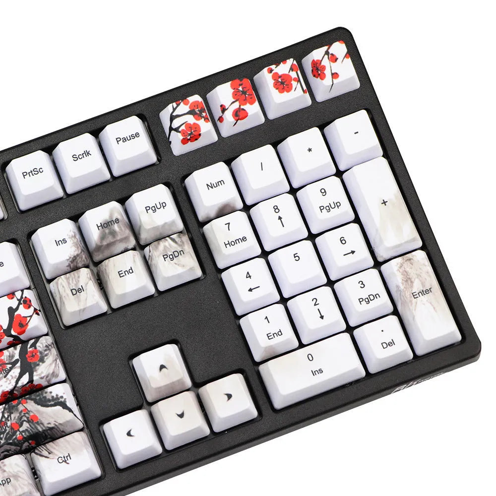 PBT mechanical keyboard keycap set with Wangjiang plum blossom theme design