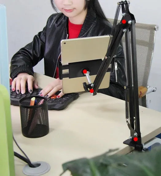 Adjustable black and white phone tablet stand showing different viewing angles