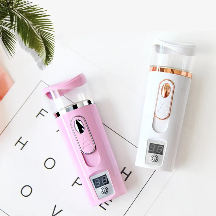 Nano spray water meter in white or pink, 35 ml capacity, 4.6 x 13.5 cm facial mist sprayer