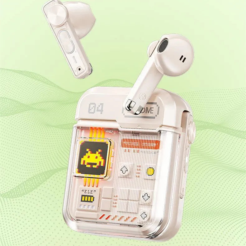 Retro video game Bluetooth headset in black plastic with breathing light, 49.6mm x 23.5mm x 57.6mm