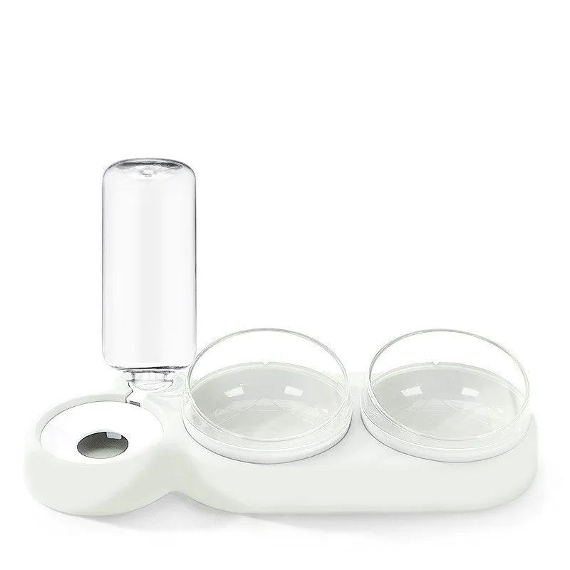 Double bowl automatic pet feeder with 360 degree rotation and tilt for cats in grey colour