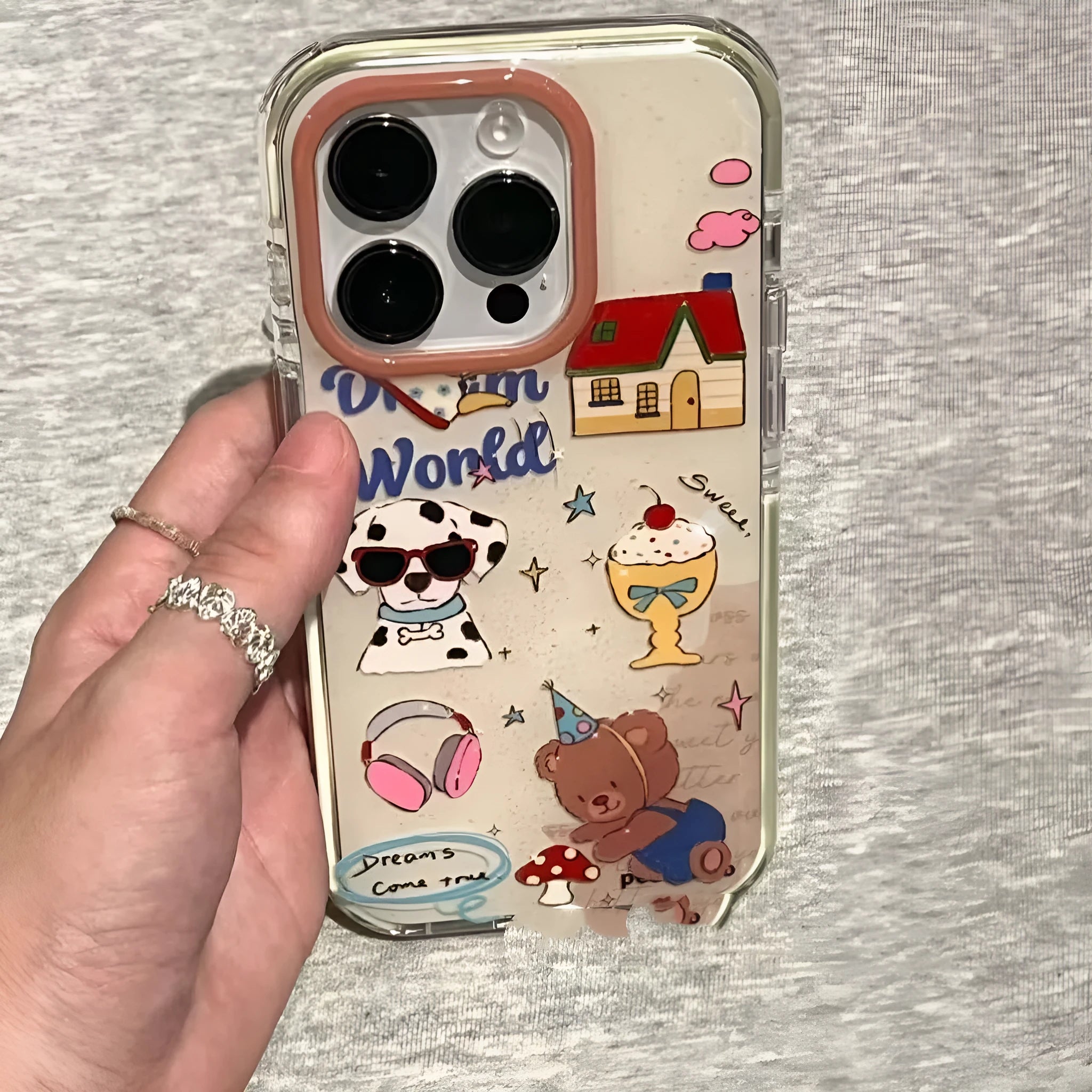 Retro cute dog party frosted phone case for iPhone 13, 14, 15, 16 Pro Max series