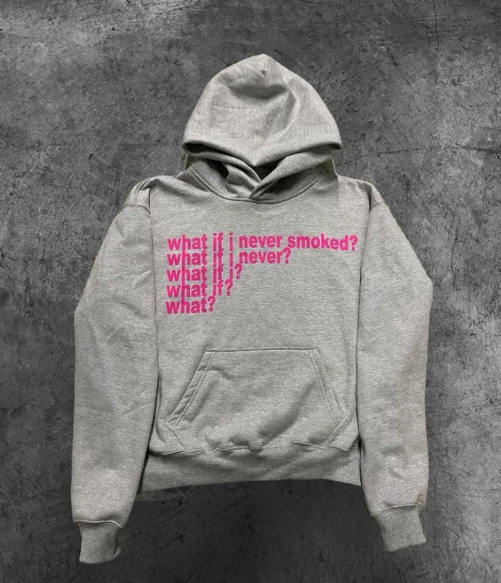 Black heavyweight hooded sweater with letter print and figures pattern design, regular sleeves, pullover style