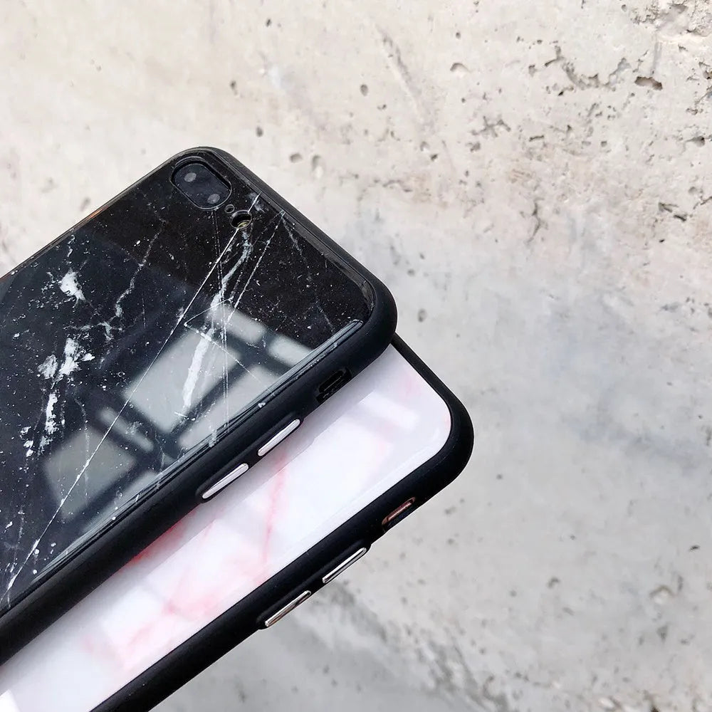 Marble glass phone case with soft TPU edge and HD glossy glass back for iPhone, Chinese style, in beige colour