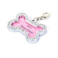 Metal diamond dog pendant necklace with pink bone pattern on a pet collar
