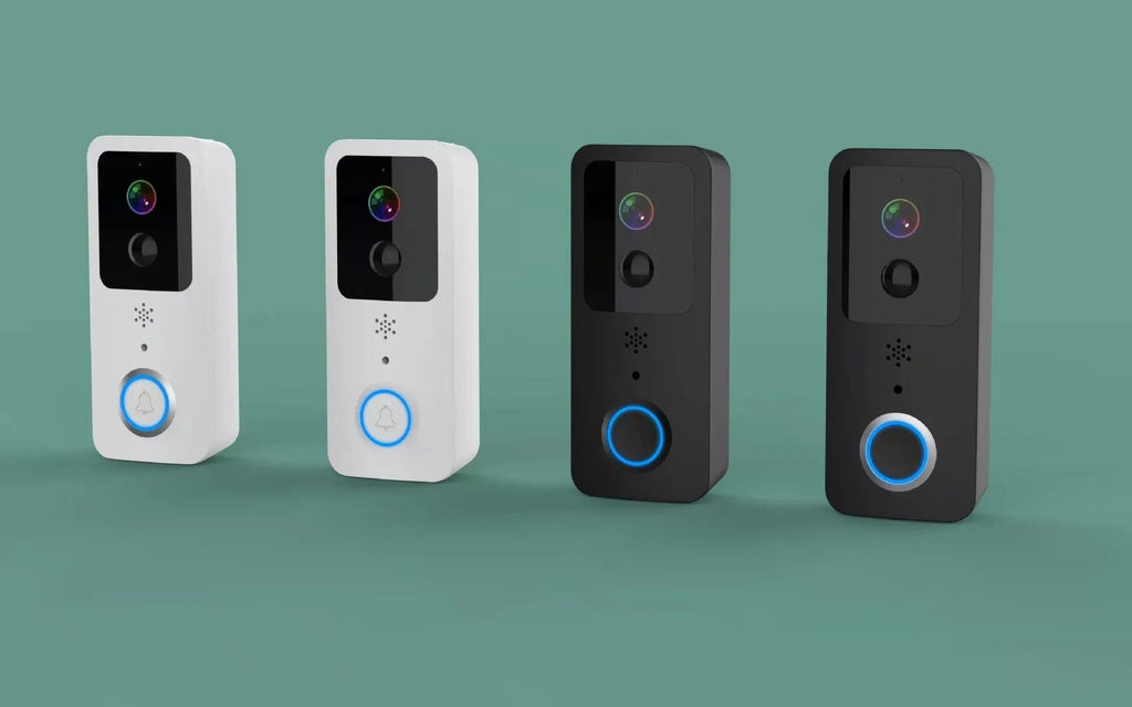 Black or white smart visual doorbell with waterproof intercom and HD camera.