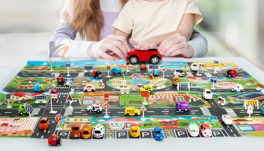 Children's cloth play mat with parking view map design for crawling and hand-eye coordination