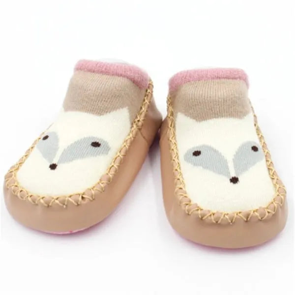 Baby anti-slip floor socks combed cotton jacquard 11cm pink cartoon pattern