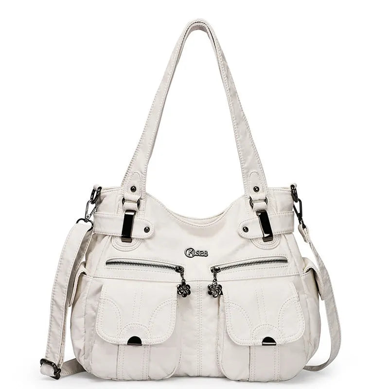 Fashion ladies soft PU leather messenger bag in pink with zipper closure and crossbody strap