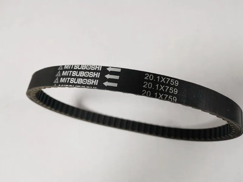 Black motorcycle drive belt for Jinli GP110 and Fengli VP110 scooters, part number 20.1-759