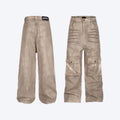 Women's casual loose-fit A-line trousers in pure cotton denim with mid-waist and straight-leg silhouette