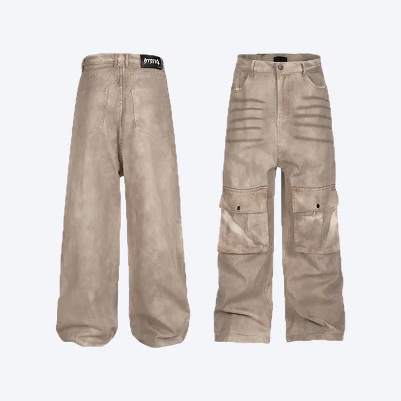 Women's casual loose-fit A-line trousers in pure cotton denim with mid-waist and straight-leg silhouette