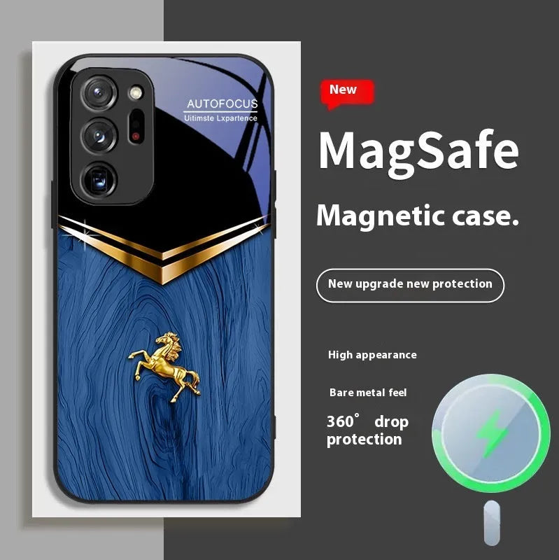 Black metal magnetic phone case for Samsung Galaxy S23 Ultra showing ring on back