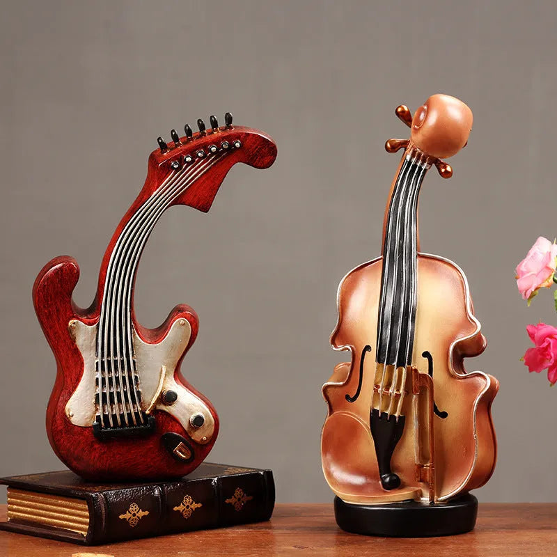 Resin violin music box decoration ornament in European style for desktop display