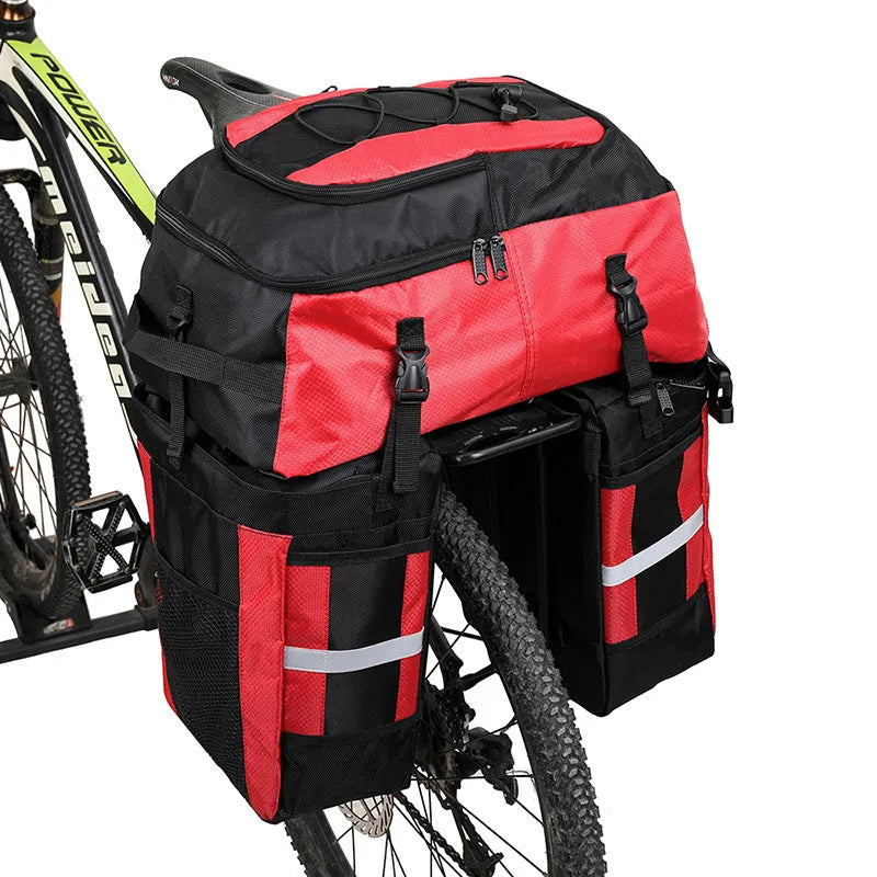 Rhinoceros brand 70-litre capacity bicycle rear frame storage bag in blue colour.
