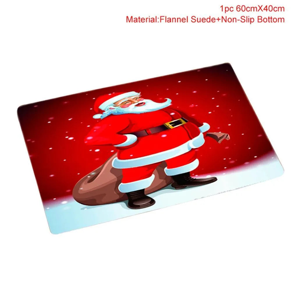 Christmas bathroom decoration set with Santa Claus shower curtain, toilet cover, and non-slip flannel floor mat