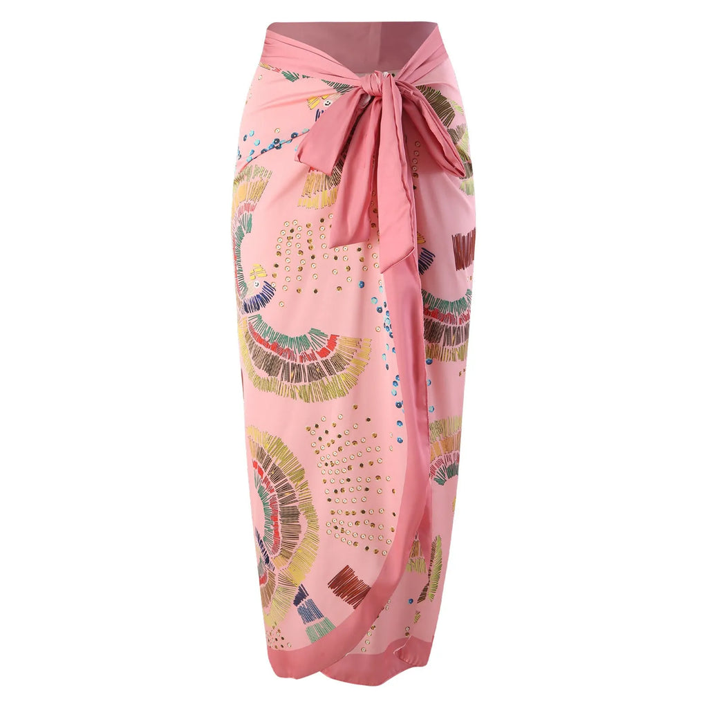 French retro one-piece swimsuit with gauze skirt in blue or pink colours, backless bikini style design