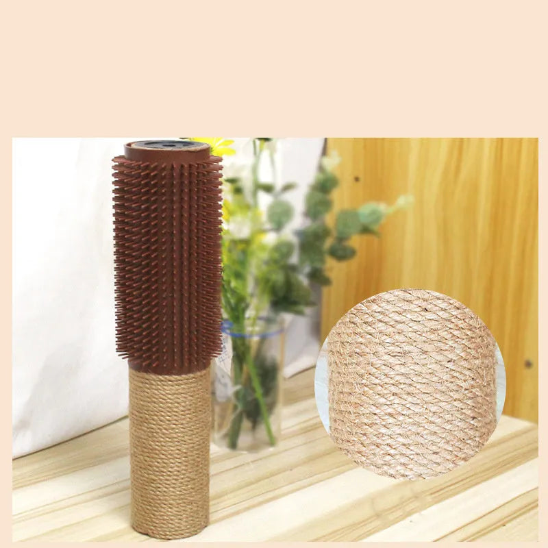 Brown sisal cat scratching post 30cm tall with wooden base for furniture protection
