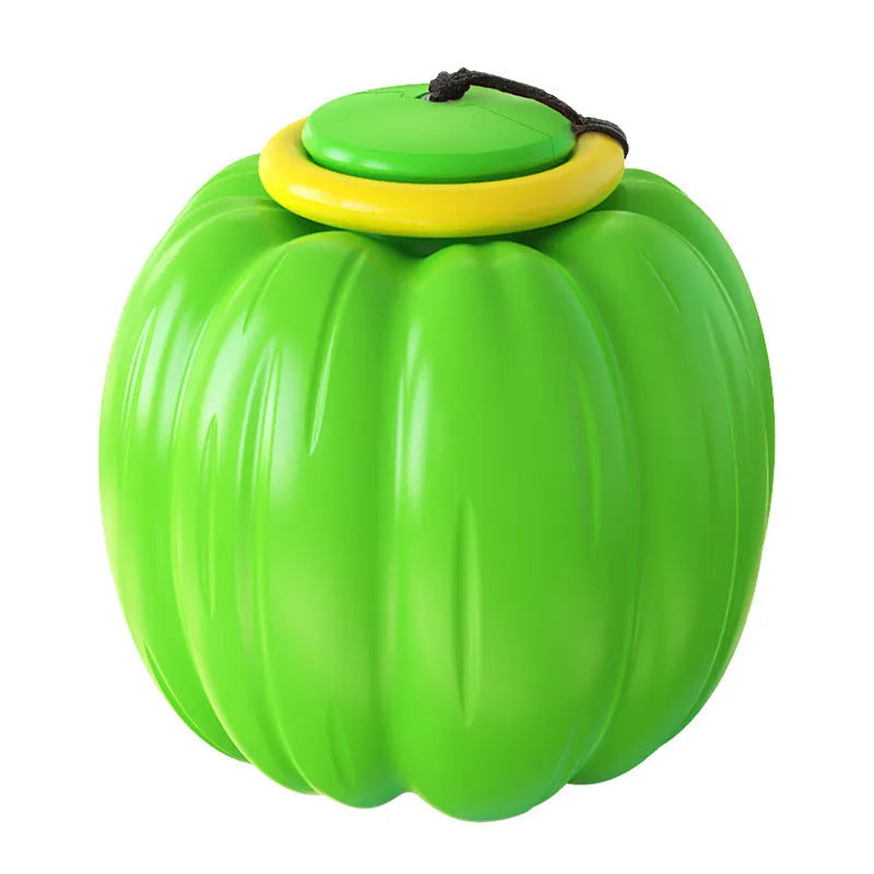 Green plastic pumpkin-shaped dog chew ball with squeaker for small dogs