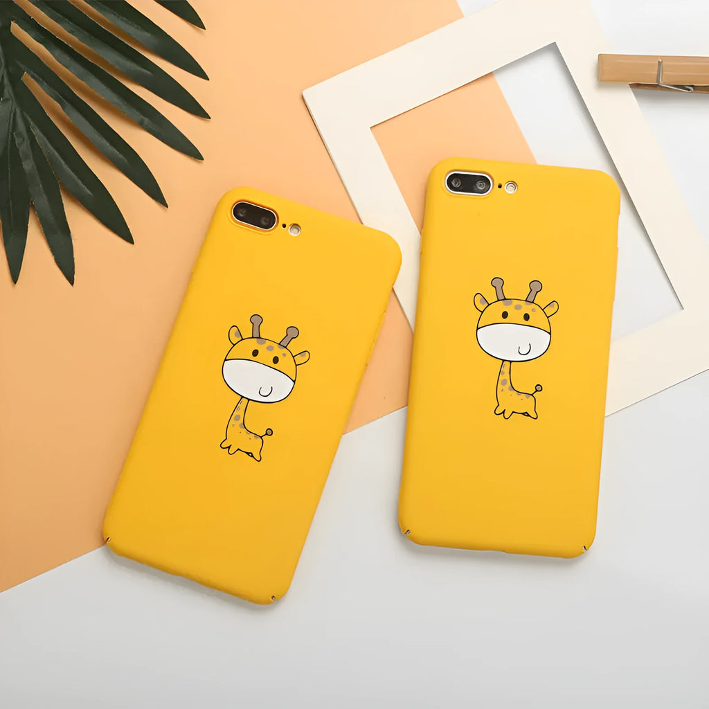 Yellow patterned polycarbonate phone case for iPhone models on a white background.