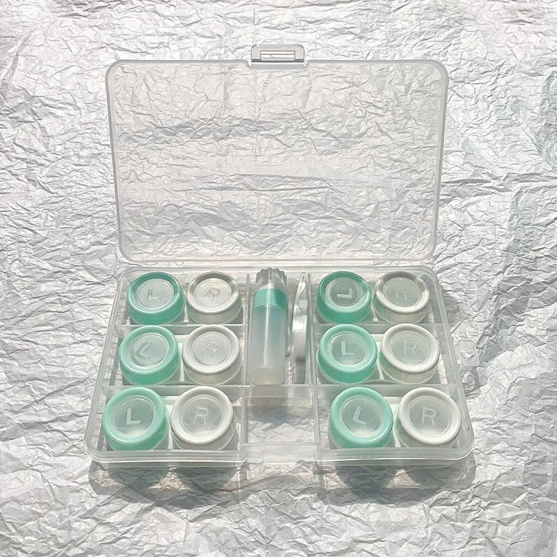Portable rectangular contact lens case with vibration cleaning in multiple colour options
