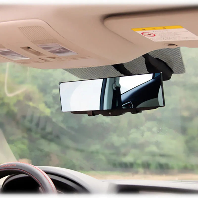 Black interior double curvature rearview mirror 300mm x 70mm for vehicles