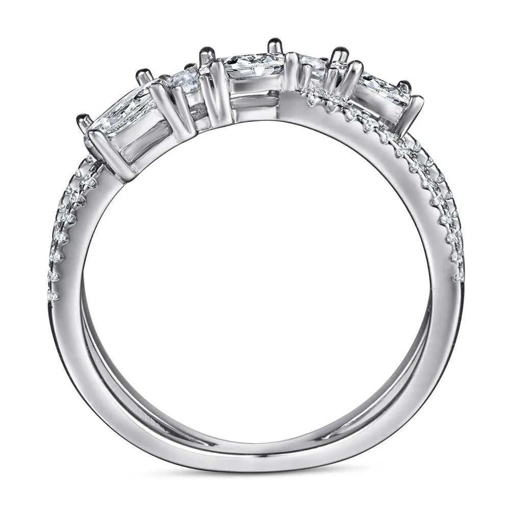 925 silver rotary cross zircon ring with white gold finish on white background