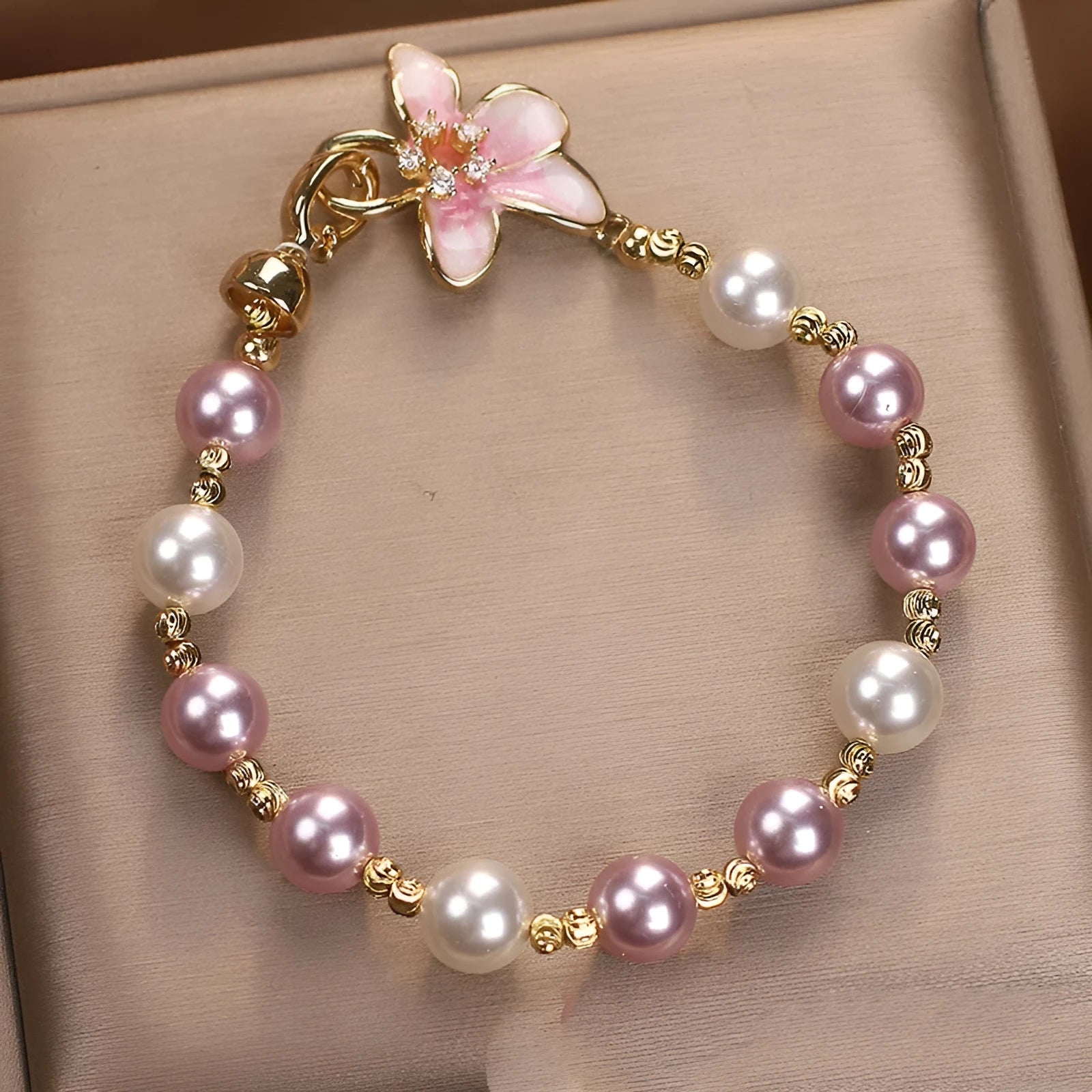 New Chinese style wisteria flower bracelet in pink imitation pearl for women