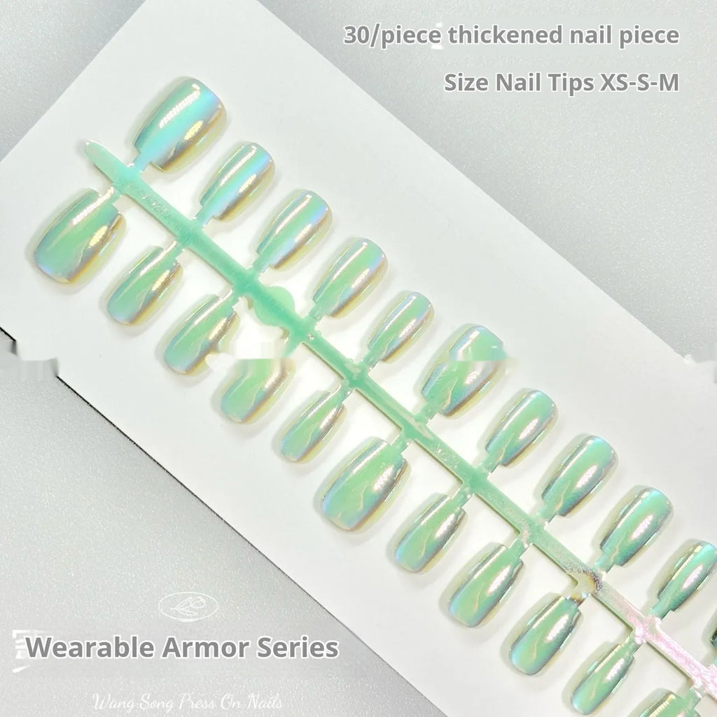 Electroplated cat's eye and aurora nail wraps for short ladder XS, S, and M nail sizes.