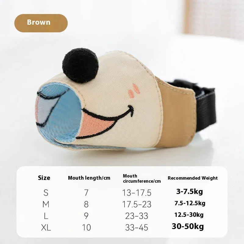 Canvas dog muzzle in Ollie Brown colour, shown on a dog, with adjustable straps and open design for panting.