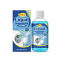 237 ml bottle of unscented liquid washing machine cleaner on a laundry room shelf.