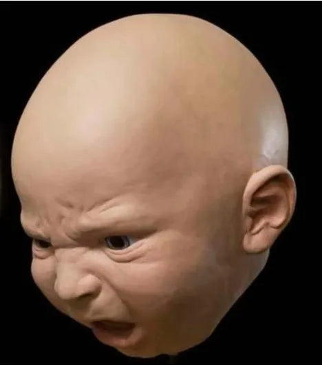 Funny angry baby face latex mask in 26cm size for Halloween costume headgear
