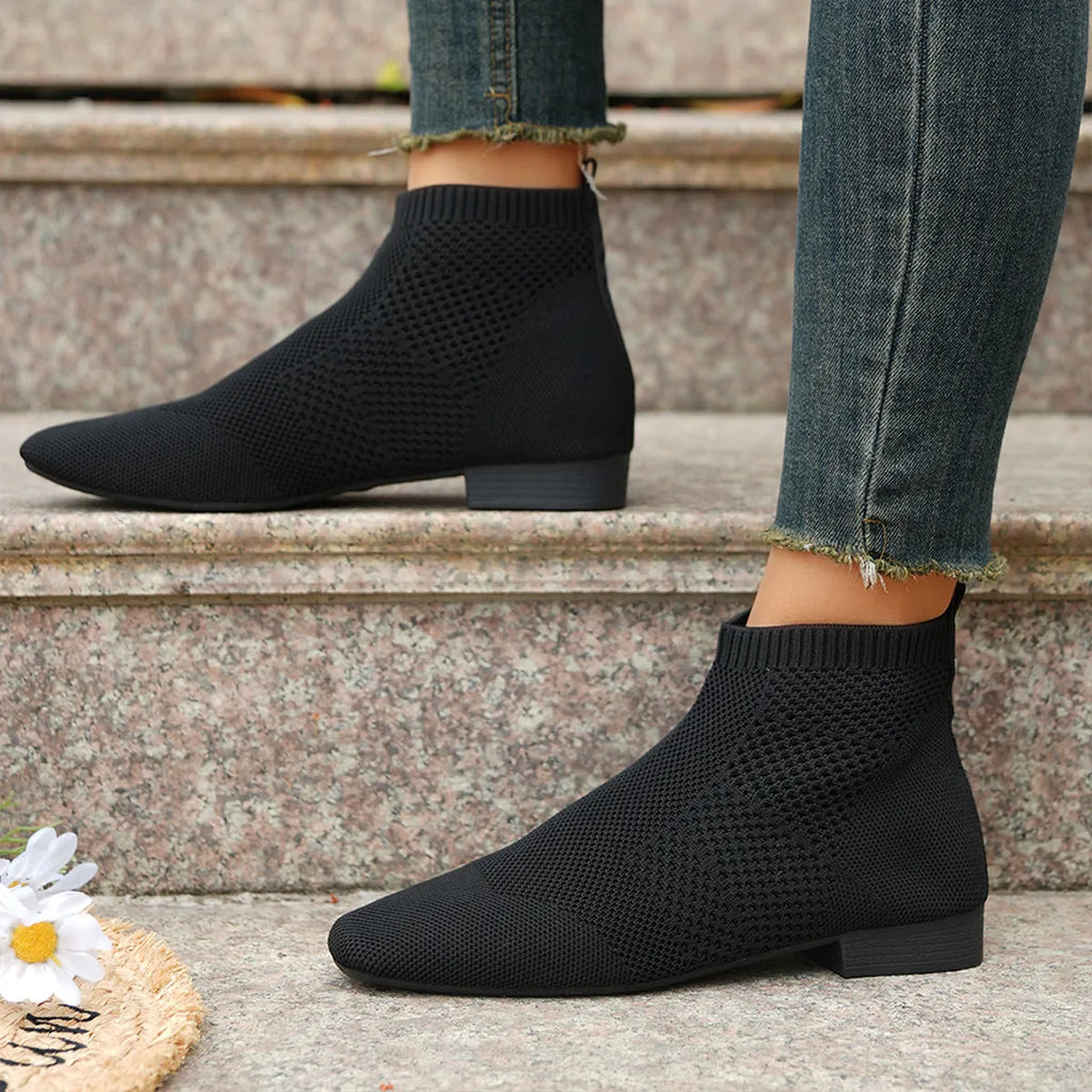 Plus size women's mid calf pointed toe ankle boots with 3-5cm mid heel in black or camel, sizes 36-43