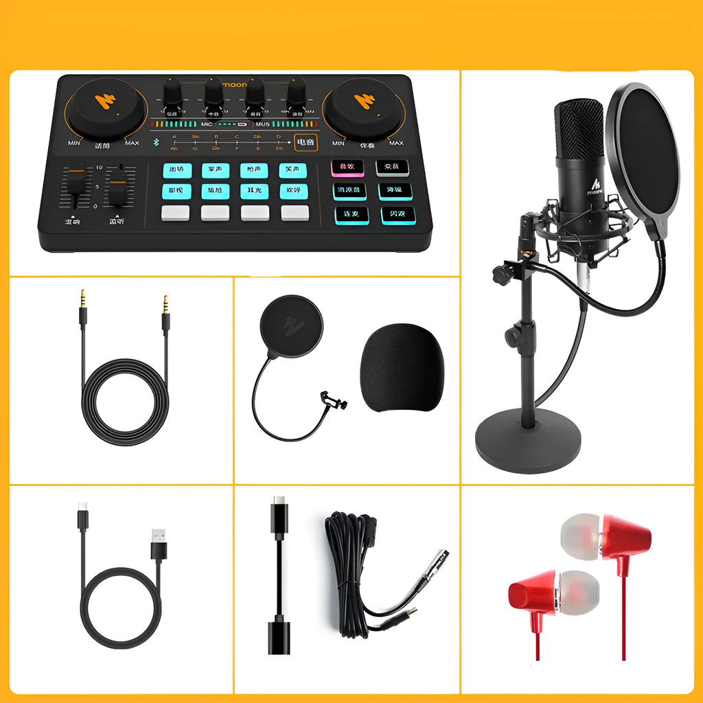 Black metal condenser microphone with XLR and 3.5mm ports for mobile computer live broadcast