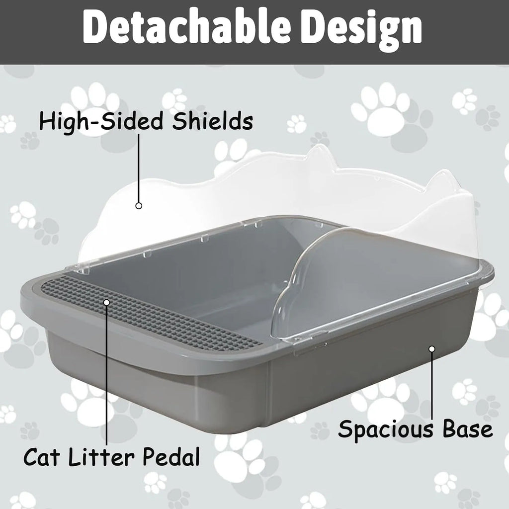 Sifting cat litter box with high sides, leak-proof pedal, and detachable fences for kittens and tiny cats